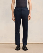 Charger l'image dans la galerie, AMI Pantalon Taille Elastiquée en Laine Bleu Marine