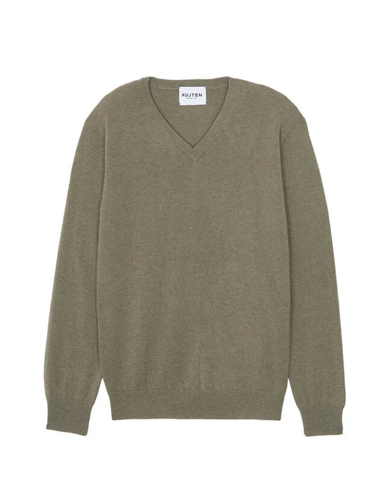 Kujten Pull Vince Cachemire Col V Kaki fonce