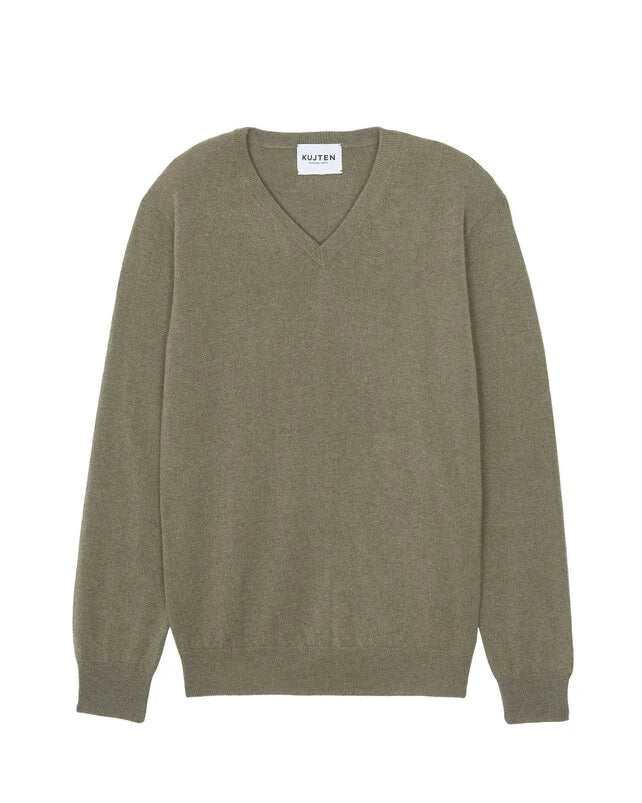 Kujten Pull Vince Cachemire Col V Kaki fonce