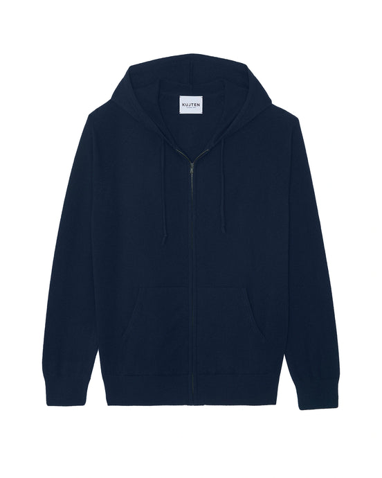 Kujten Gilet Rony Cachemire à Capuche zippé Marine