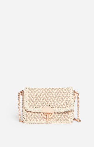 Vanessa bruno Sac Nano Moon en Cuir Tressé Beige Ivoire