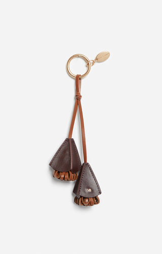 Vanessa bruno Porte Clefs Charm Fleur en Cuir Cognac
