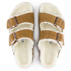 Birkenstock Sandales Arizona Etroite en Fourrure d'Agneau Mink