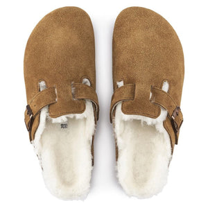 Birkenstock Sandales Boston Etroite en Fourrure d'Agneau Mink
