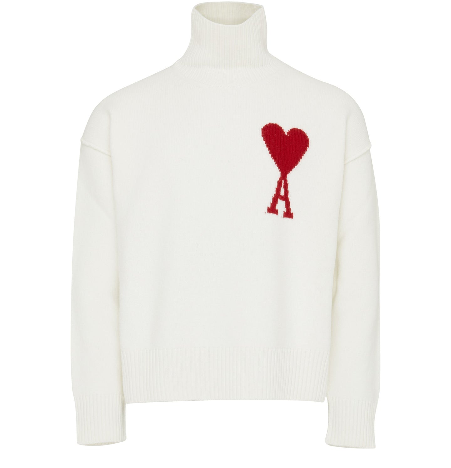 AMI Pull Col Roulé Boxy Ami de Coeur en Laine Ecru