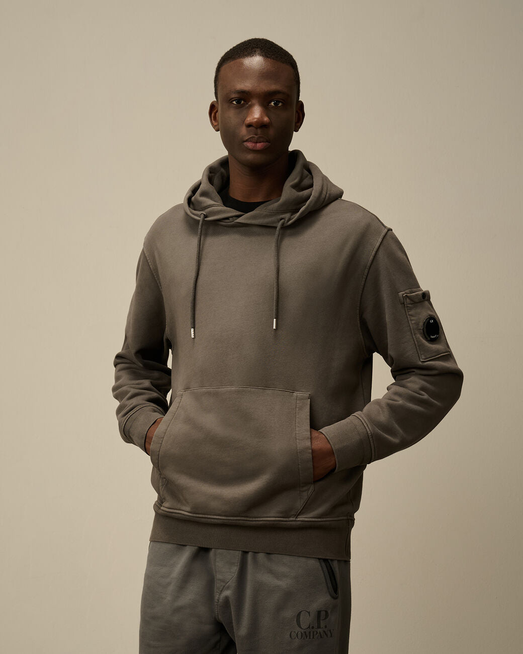C.P. Company Hoodie Cotton Diagonal Fleece Smoked Pearl