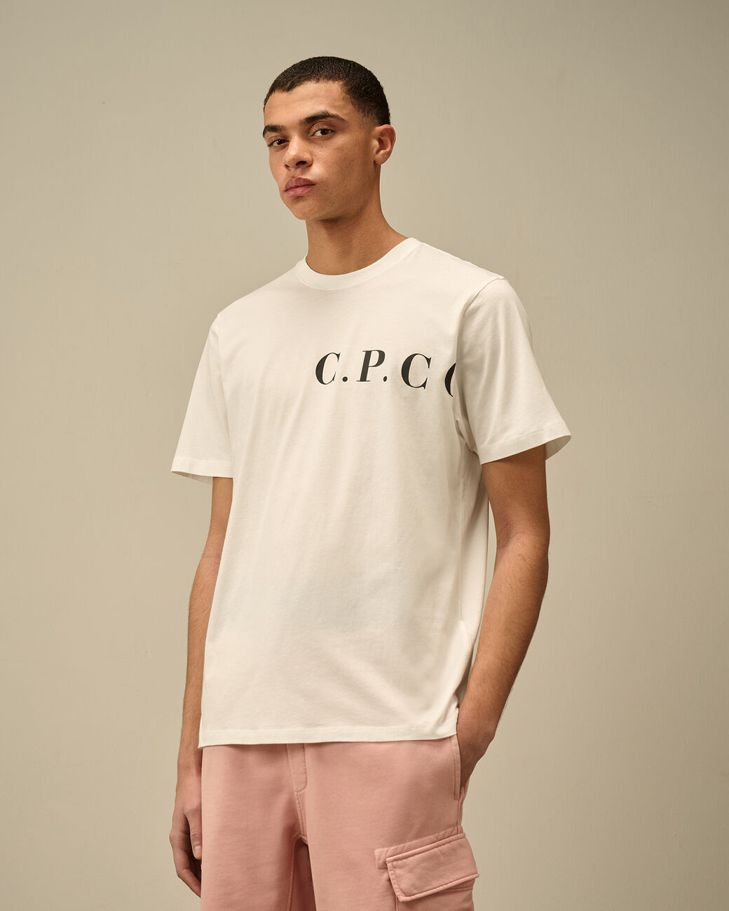 C.P. Company T-shirt Jersey Front Black Logo Gauze White