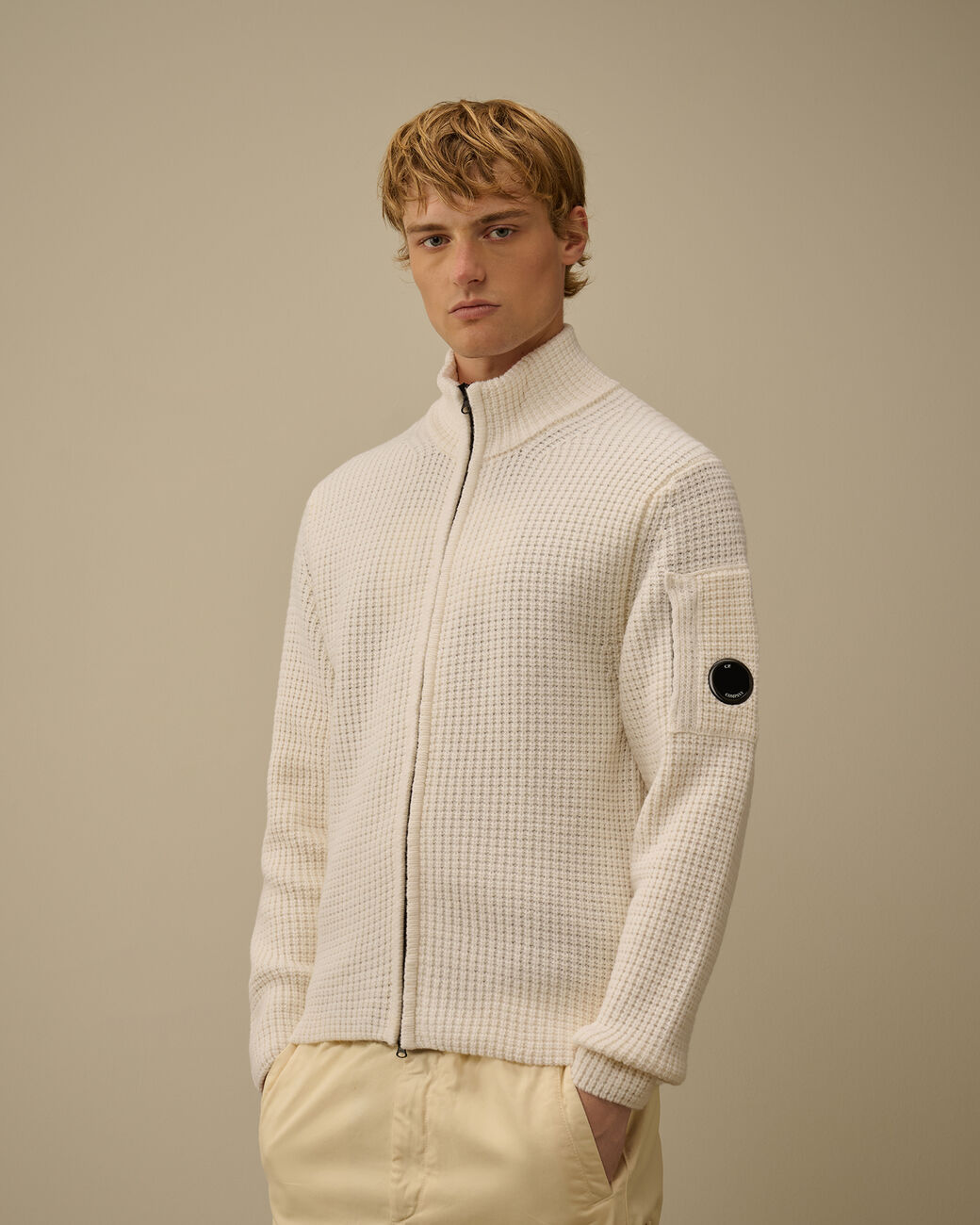 C.P. Company Pull Lambswool GRS Full Zip Gauze White