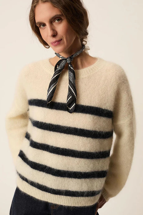 Des Petits Hauts Pull Aleo Kid Mohair Creme Marine