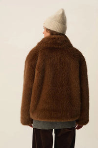 Des Petits Hauts Manteau Ybou en Fausse Fourrure Moka