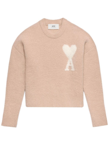 AMI Pull Ami de Coeur en Alpaga Rose poudre