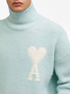 AMI Pull Col Cheminée Ami de Coeur en Alpaga Aquamarine