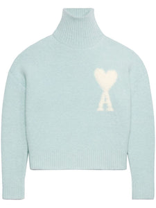 AMI Pull Col Cheminée Ami de Coeur en Alpaga Aquamarine