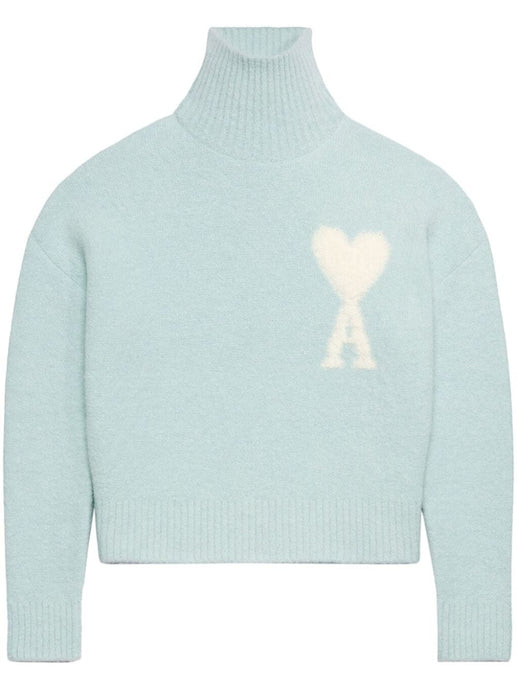 AMI Pull Col Cheminée Ami de Coeur en Alpaga Aquamarine