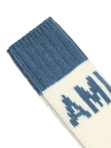 AMI Chaussettes Logo Ami en Laine Bleu orage
