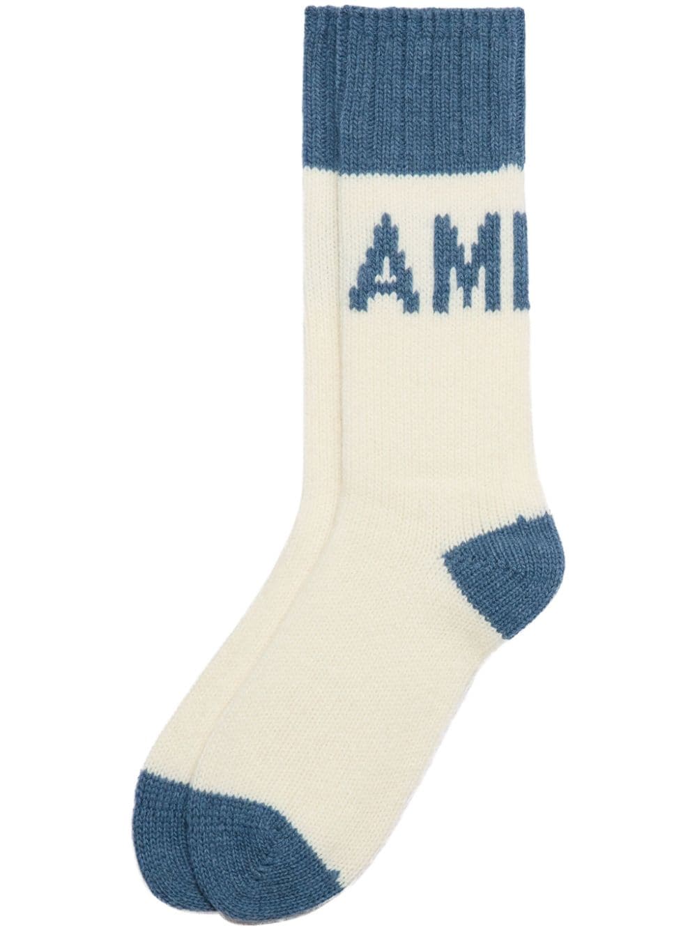 AMI Chaussettes Logo Ami en Laine Bleu orage
