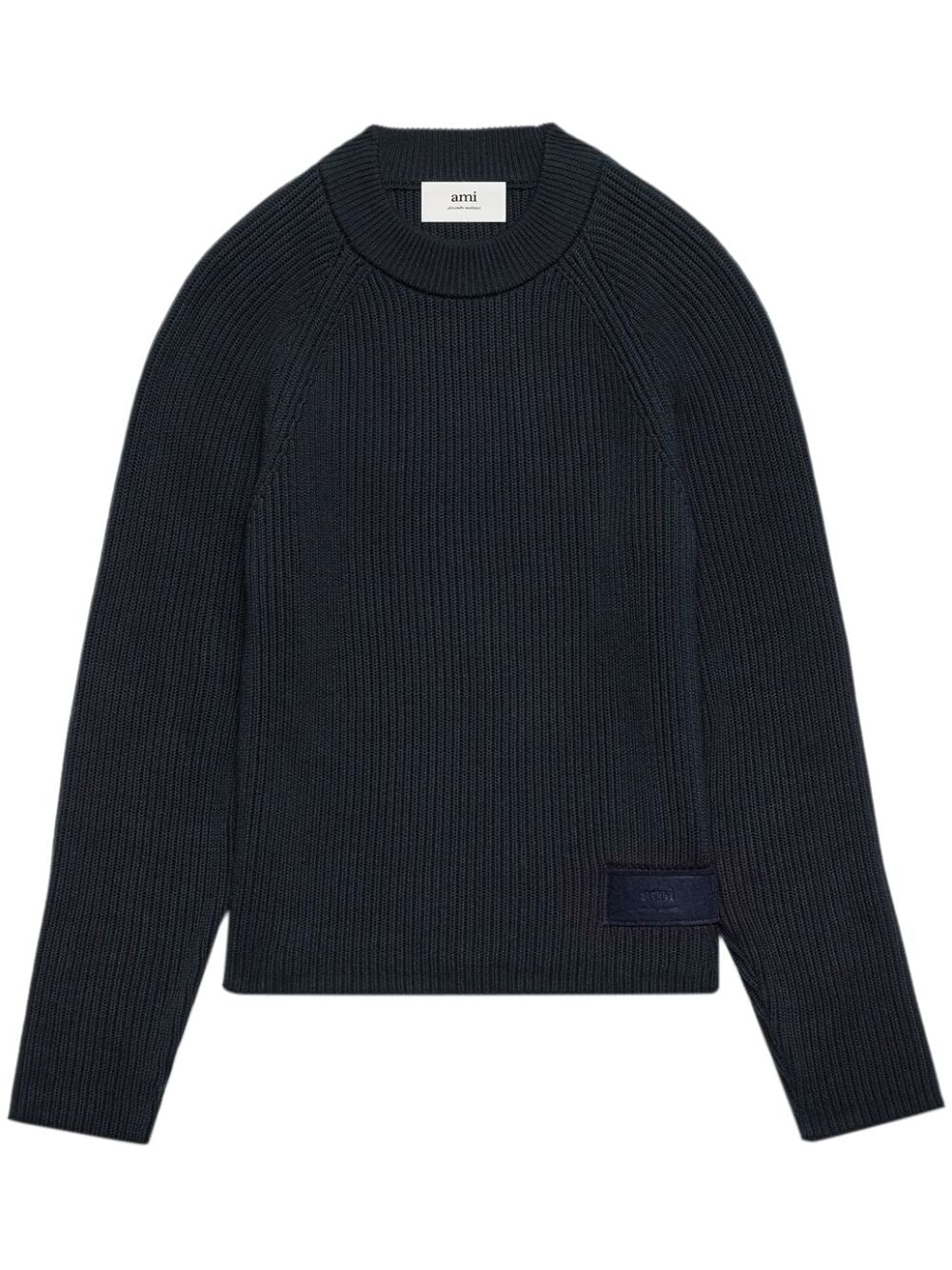 AMI Pull Col Rond en Laine Coton Bleu nuit
