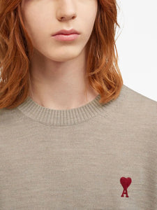 AMI Pull Col Rond en Laine Ami de Coeur Champagne