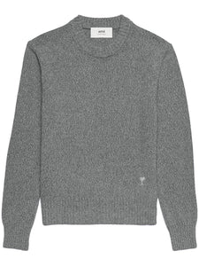 AMI Pull Col Rond en Cachemire Ami de Coeur Heather grey