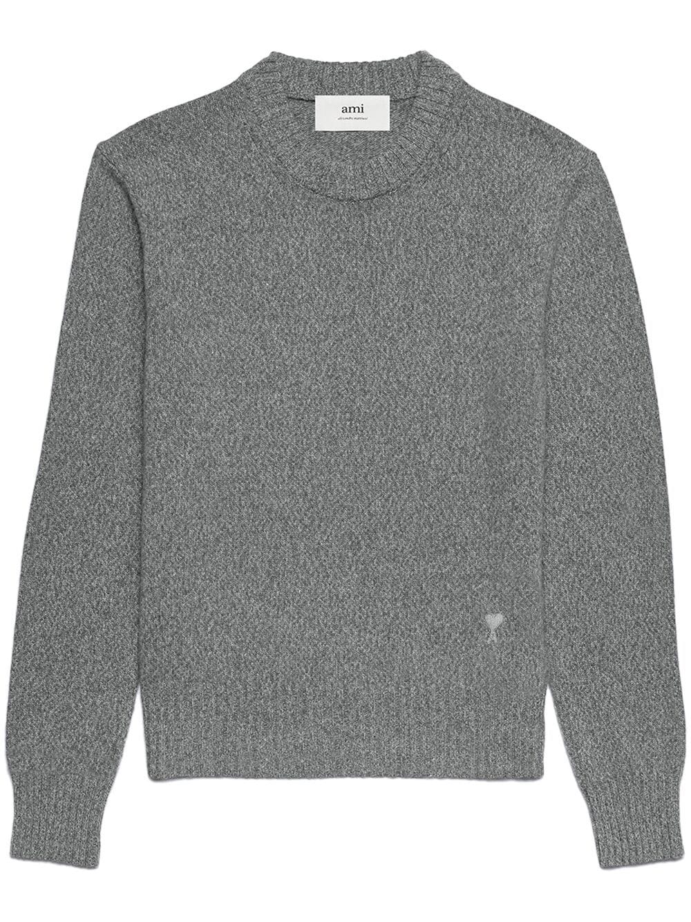 AMI Pull Col Rond en Cachemire Ami de Coeur Heather grey