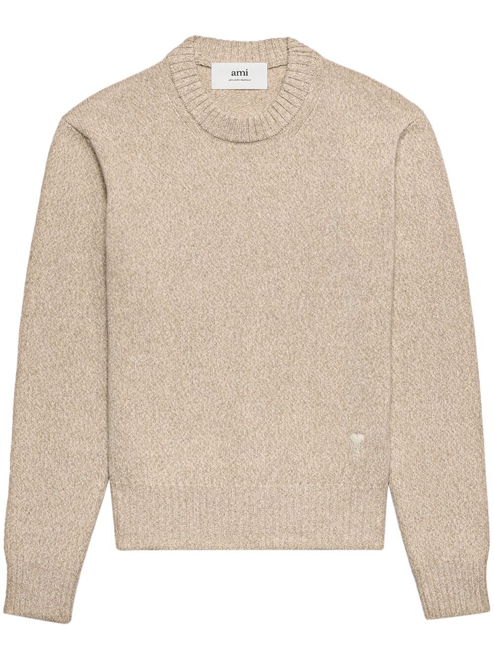 AMI Pull Col Rond en Cachemire Ami de Coeur Champagne