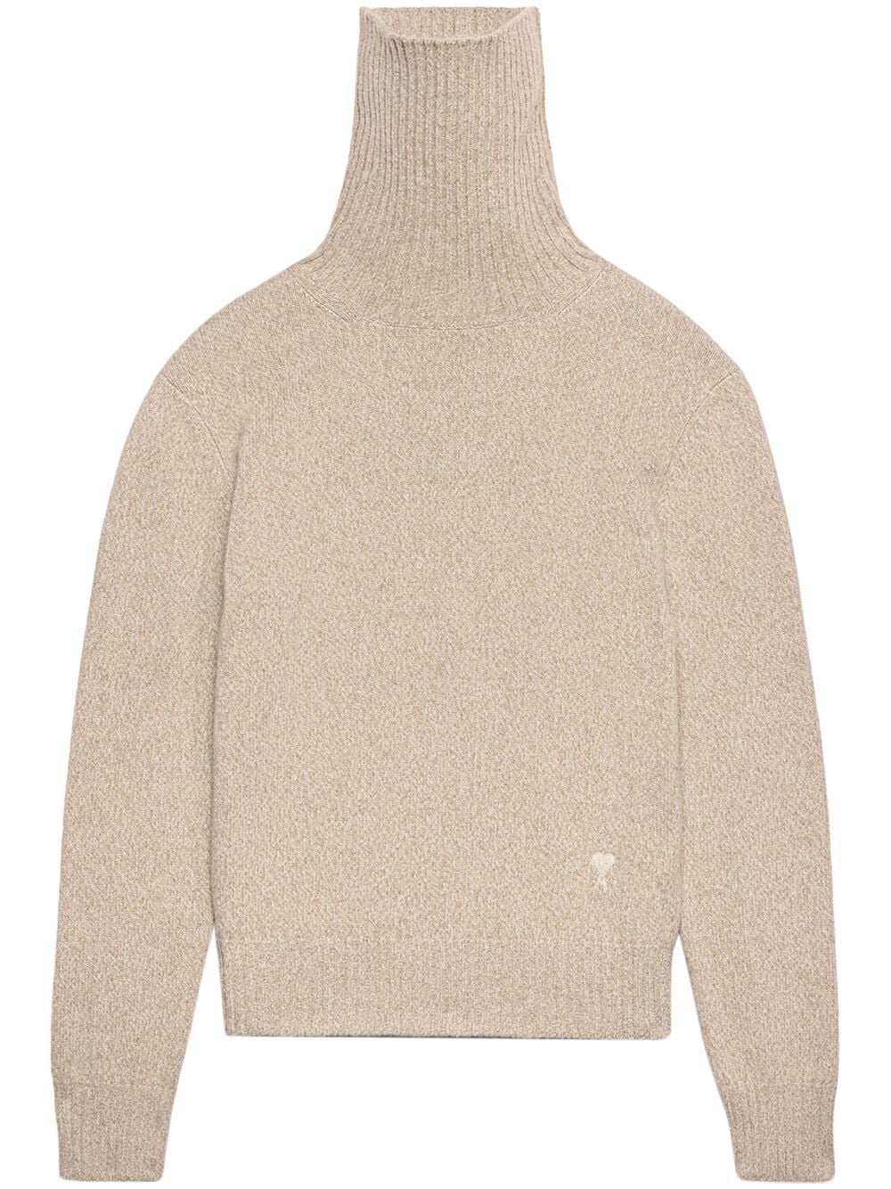 AMI Pull Col Roulé en Cachemire Ami de Coeur Champagne