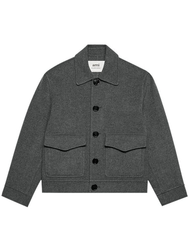 AMI Veste Double Face en Laine Cachemire Gris