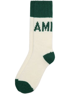 AMI Chaussettes Logo Ami en Laine Vert bouteille