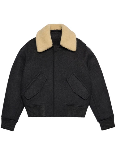 AMI Veste Blouson Court en Drap de Laine Heather grey