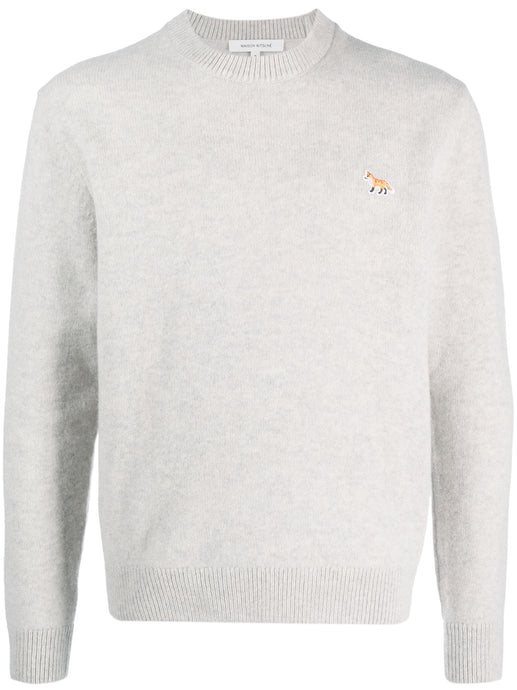 Maison Kitsuné Pull Baby Fox en Laine Light grey