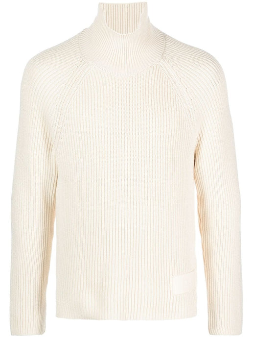 AMI Pull Col roulé en Laine Coton Ivoire