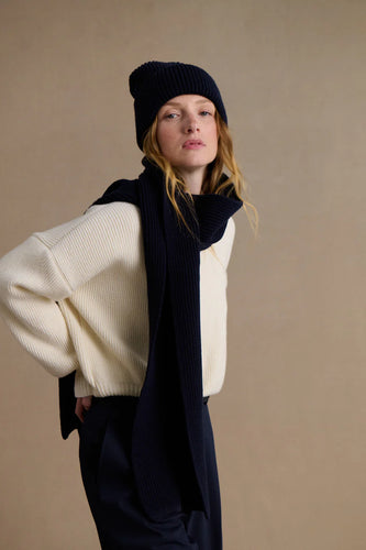 Le Minor Echarpe Mixte en Laine Mérinos Marine