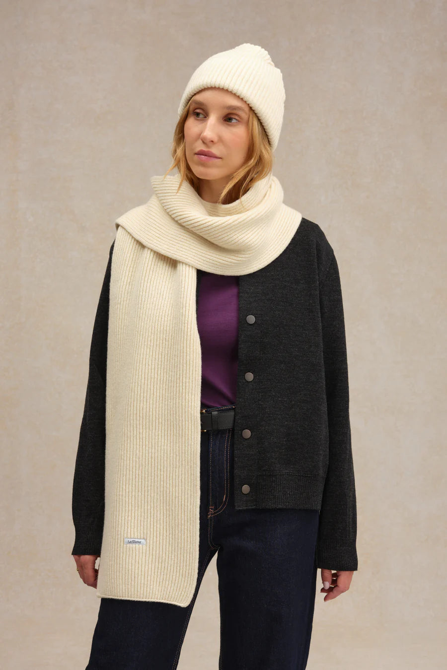 Le Minor Echarpe Mixte en Laine Mérinos Ecru