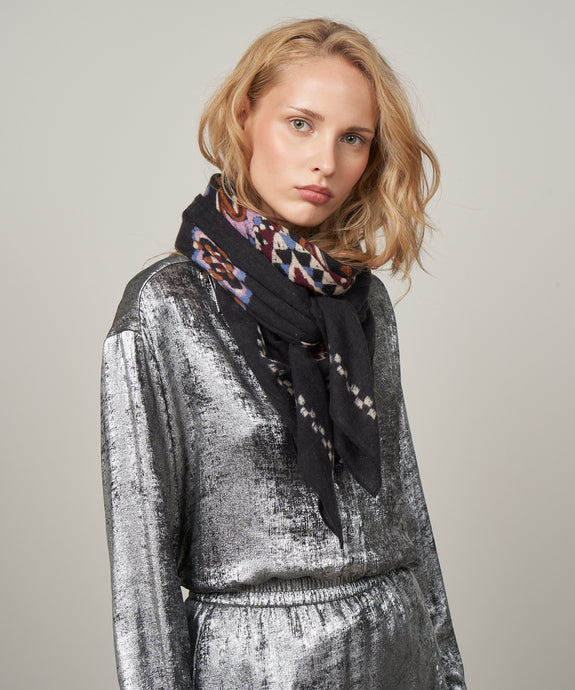 Hartford Echarpe en Laine Ikat Noir