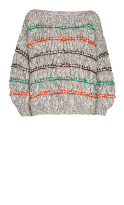 Les Tricots d'O Pull Cachemire Col Rond Rayé Gris
