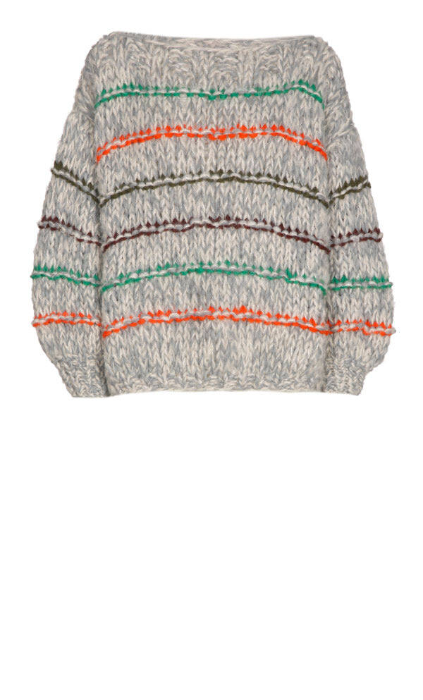 Les Tricots d'O Pull Cachemire Col Rond Rayé Gris