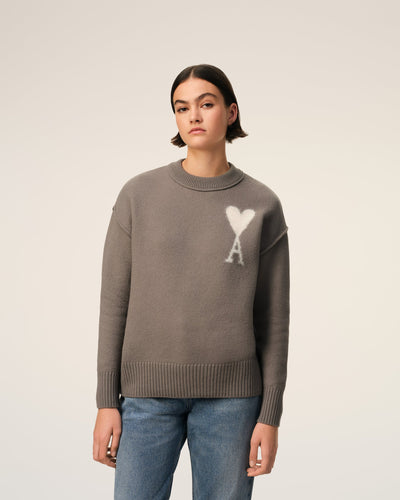 AMI Femme Pull Ami de Coeur en Laine Cendre