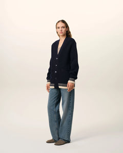 AMI Femme Cardigan Collège en Laine Bleu Marine