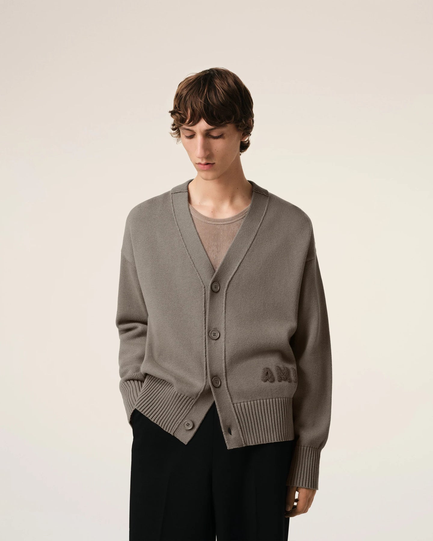 AMI Cardigan Broderie Ami Cendre