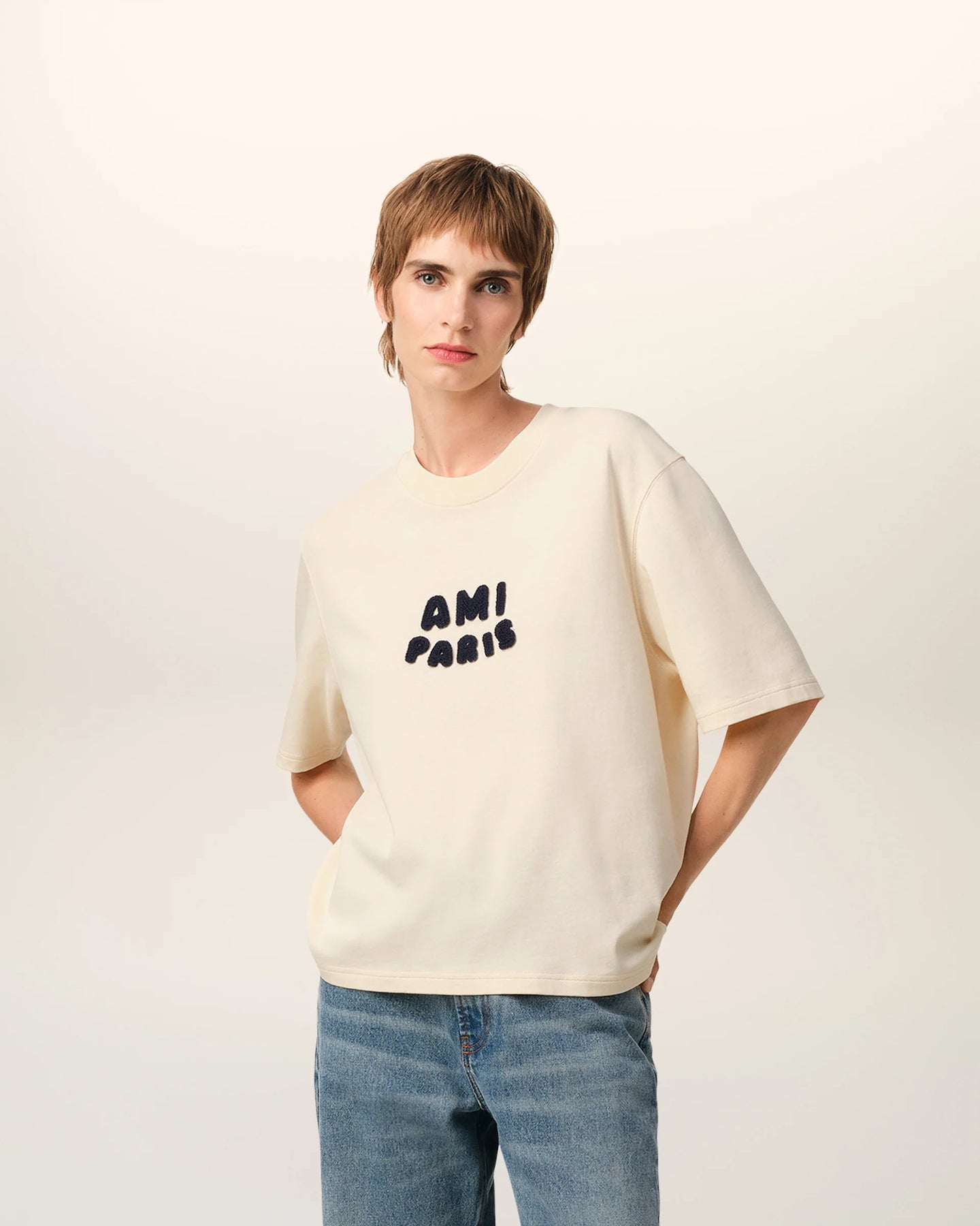 AMI Femme T-shirt Patch Ami Paris Blanc Creme