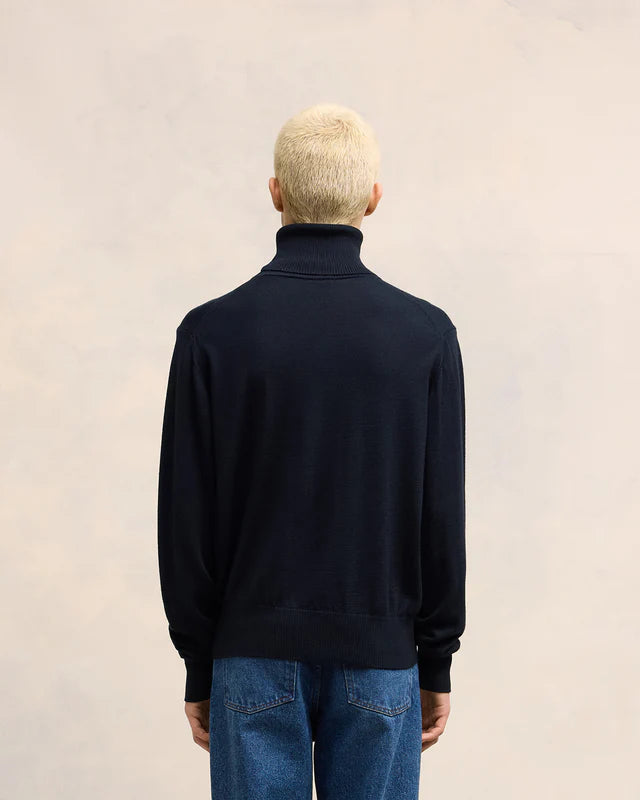 AMI Pull Col roule Ami de Coeur en Laine Bleu Nuit Les Archives