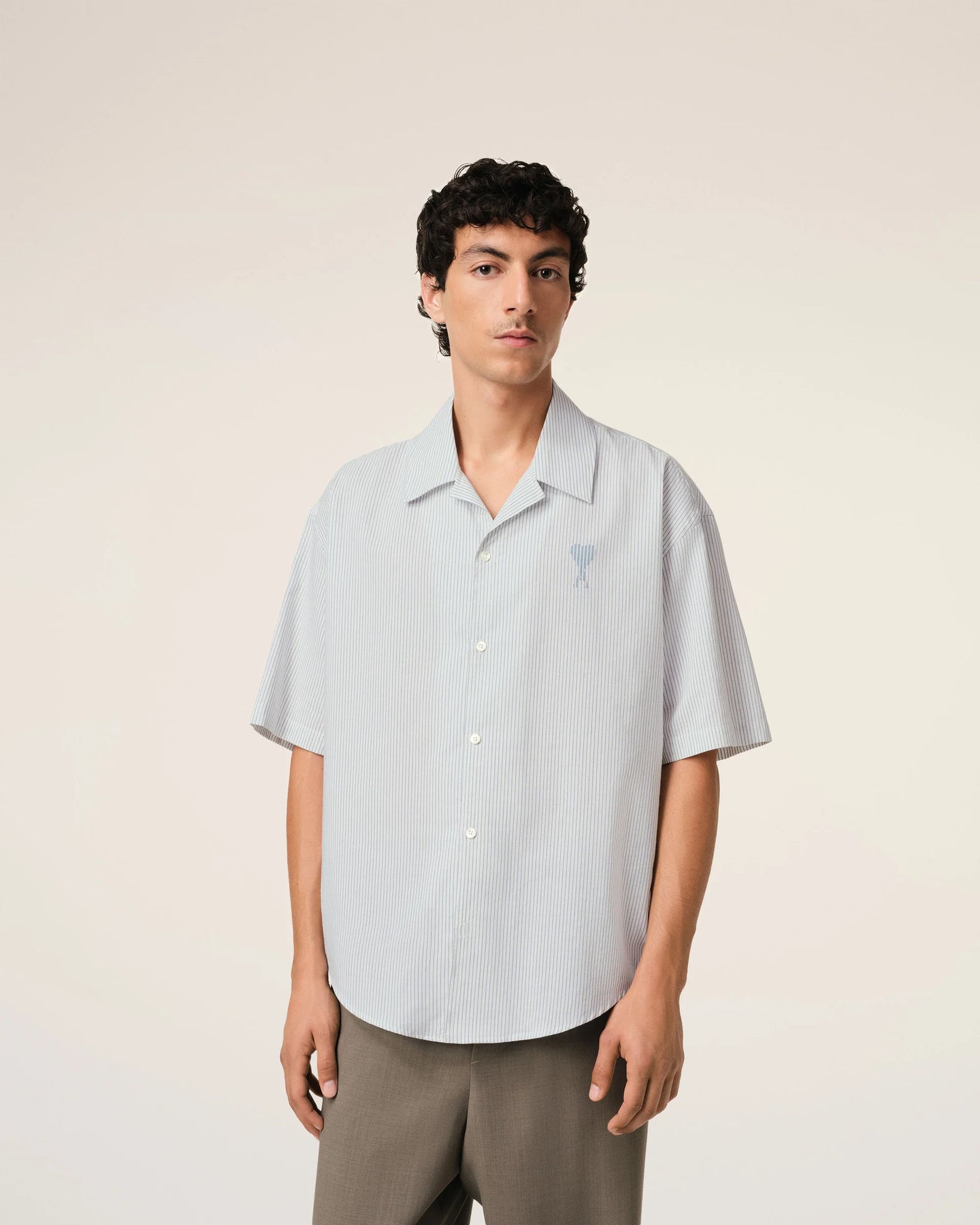 AMI Chemise Manches Courtes Rayée Blanc Note Bleue