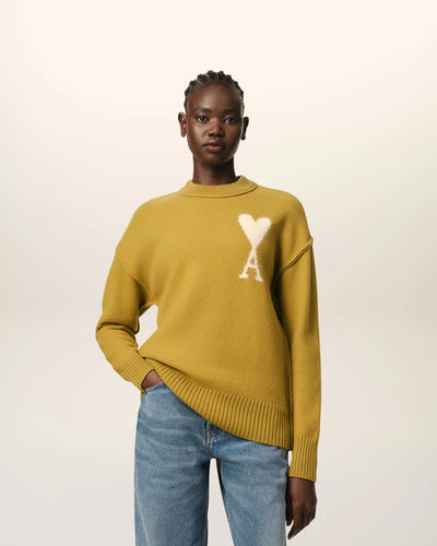 AMI Femme Pull Ami de Coeur en Laine Havane