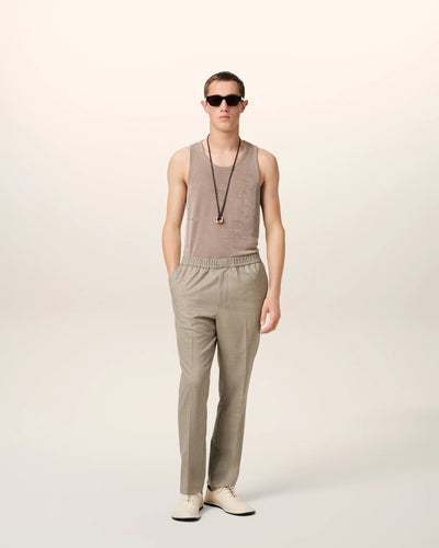 AMI Pantalon Taille Elastiquée en Laine Cendre
