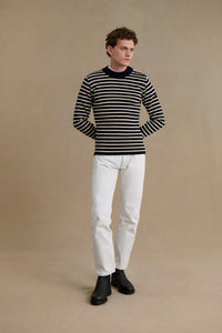 Le Minor Pull Marin en Laine Marine Ecru