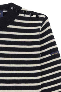 Le Minor Pull Marin en Laine Marine Ecru