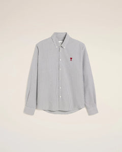 AMI Chemise Ami de Coeur Oxford Rayé Noir Blanc