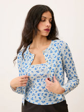 Charger l'image dans la galerie, Rouje Cardigan Isha Pointelle Roses Bleu
