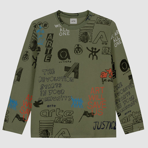 Arte T-Shirt Allover Waffle Manches Longues Green