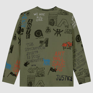 Arte T-Shirt Allover Waffle Manches Longues Green